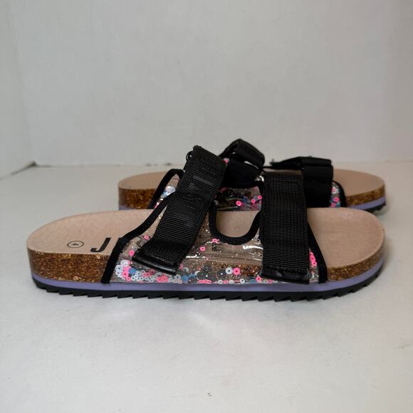 Justice Girls Adjustable Double Strap Cork Footbed Sandals Black Size 4 - Picture 1 of 6